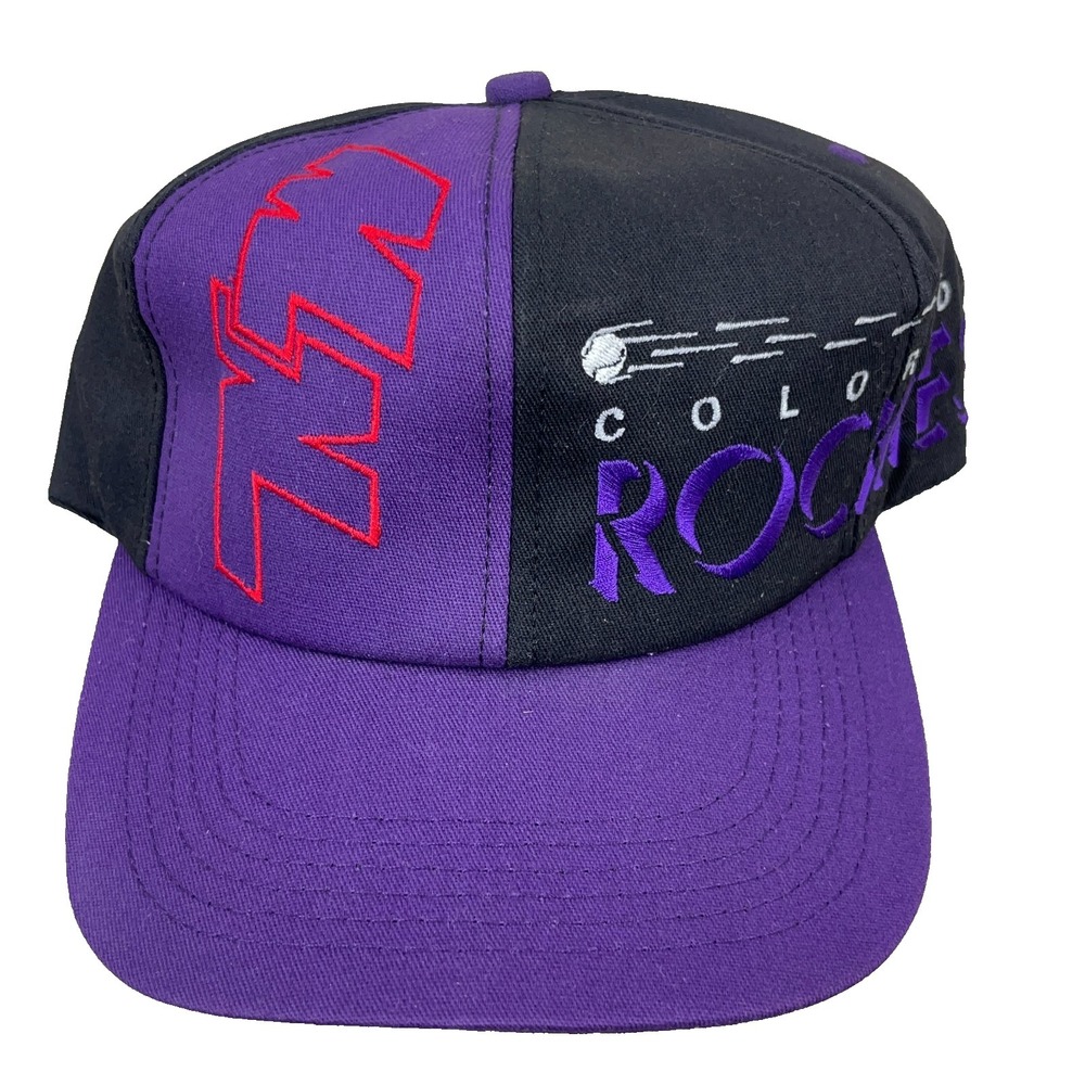 Vintage Colorado Rockies Hat Cap Snapback Black Purple Colorblock Big Logo 90s